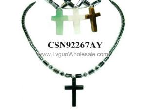 Semi precious Stone Cross Pendant Hematite Beads Stone Chain Choker Fashion Women Necklace